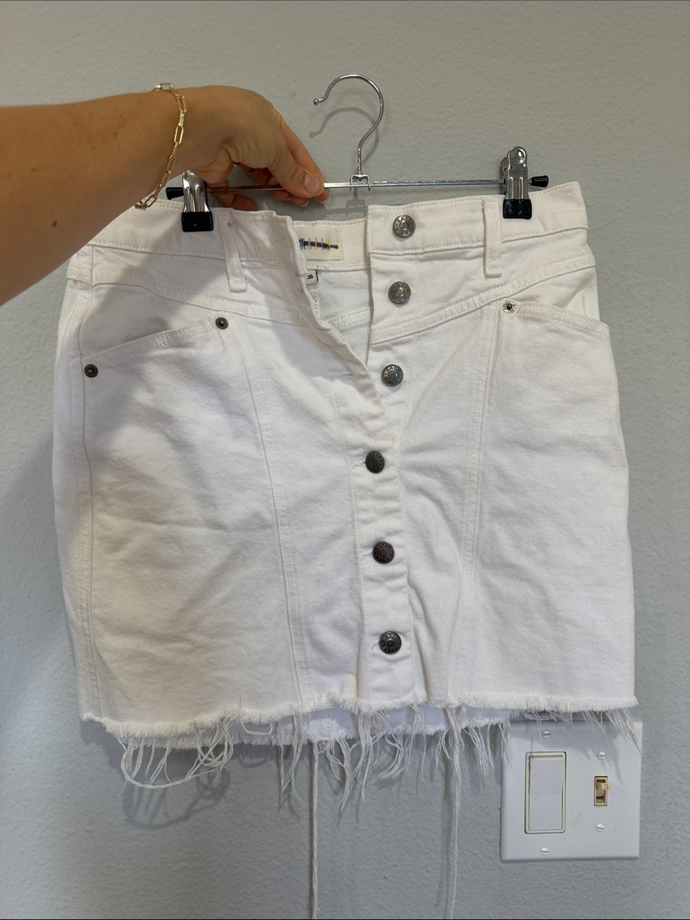 Rails White Button-Front Frayed Denim Mini Skirt